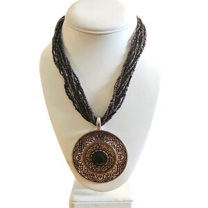 Premier Designs Multi Strand Oil Slick Seedbead Medallion Necklace